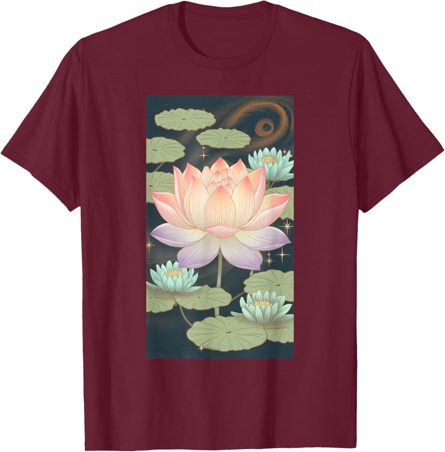Lotus Flower Nature Art Water Lily Meditation T-Shirt - T-Shirt | Maroon