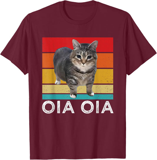 Oia Cat Meme I Wake Up Engage Tomfoolery Oiia Cat Spinnin , Black, S T-Shirt - T-Shirt | Maroon