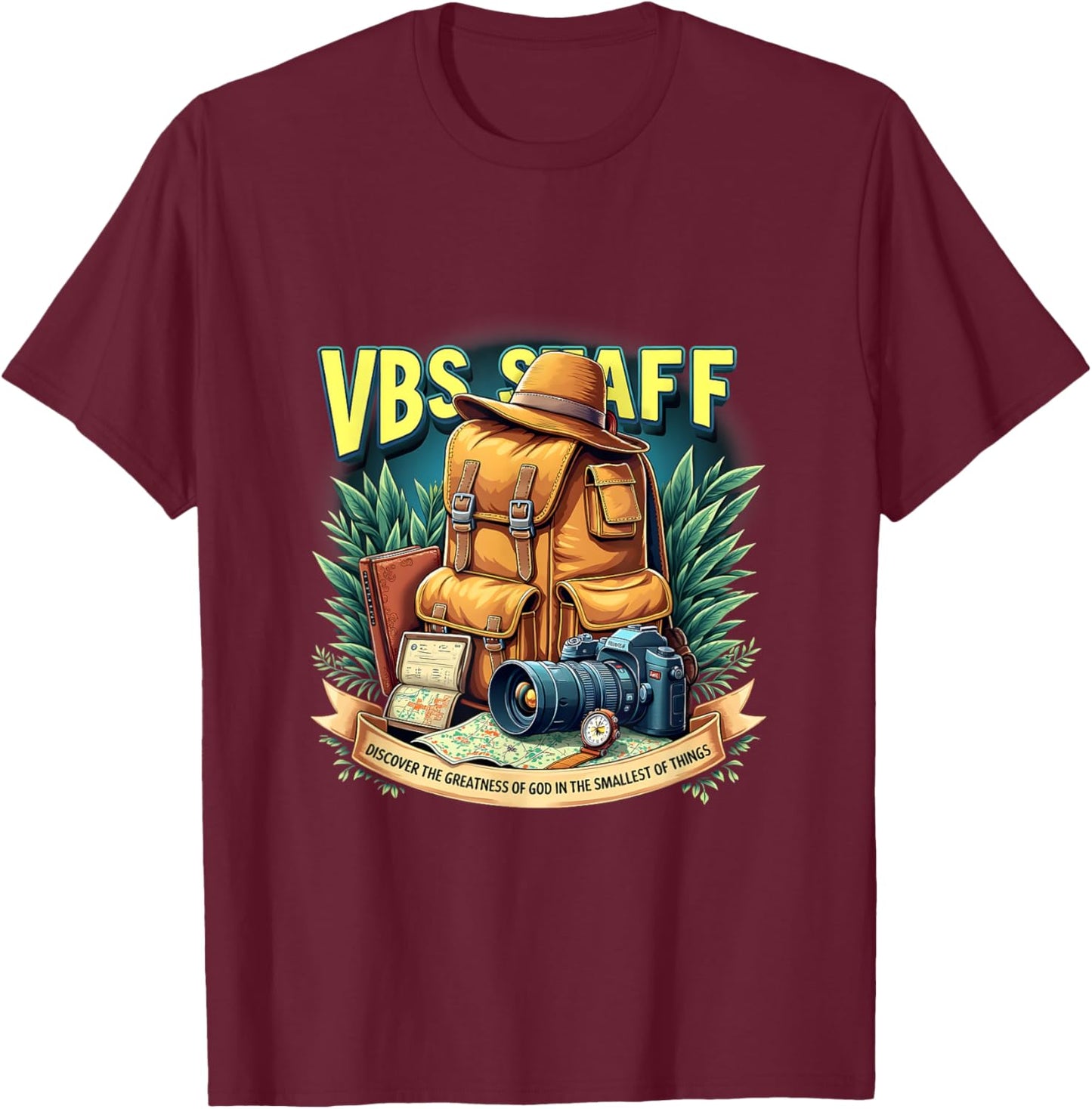 Staff Magnified Smallest Insects VBS Team VBS 2025 Adventure T-Shirt - T-Shirt | Maroon