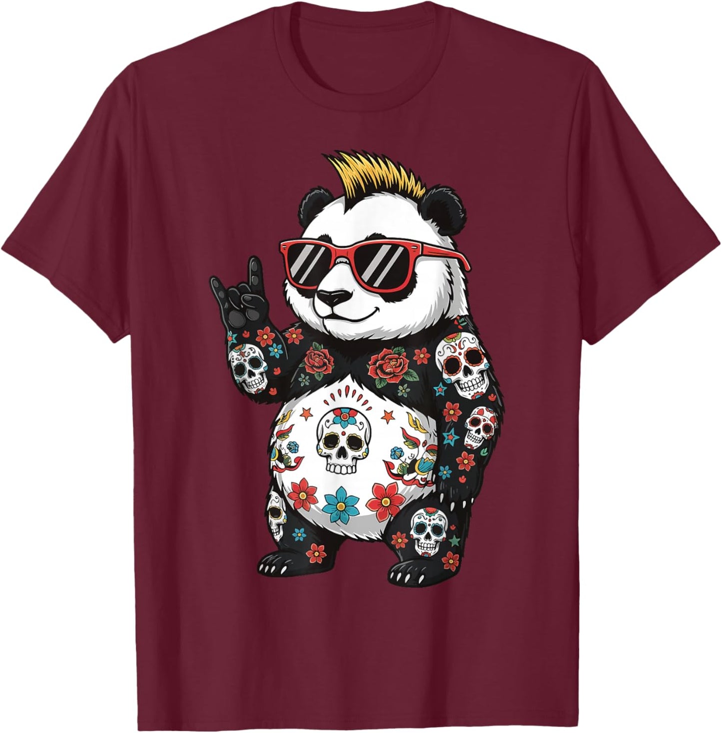 Panda Punk Rock Heavy Metal Rodent T-Shirt - T-Shirt | Maroon