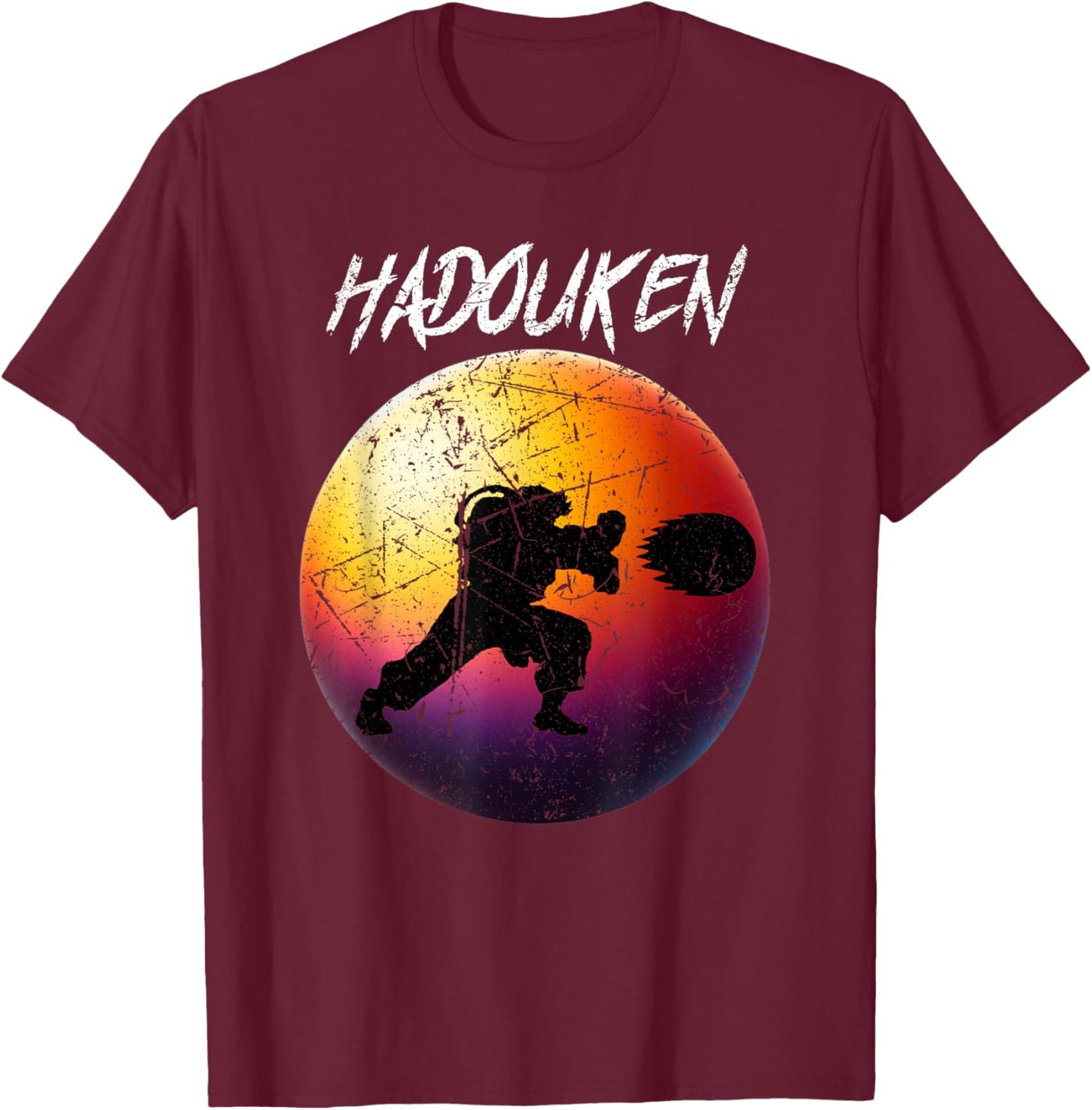 Retro Vintage Hadouken Fighter T-Shirt - T-Shirt | Maroon