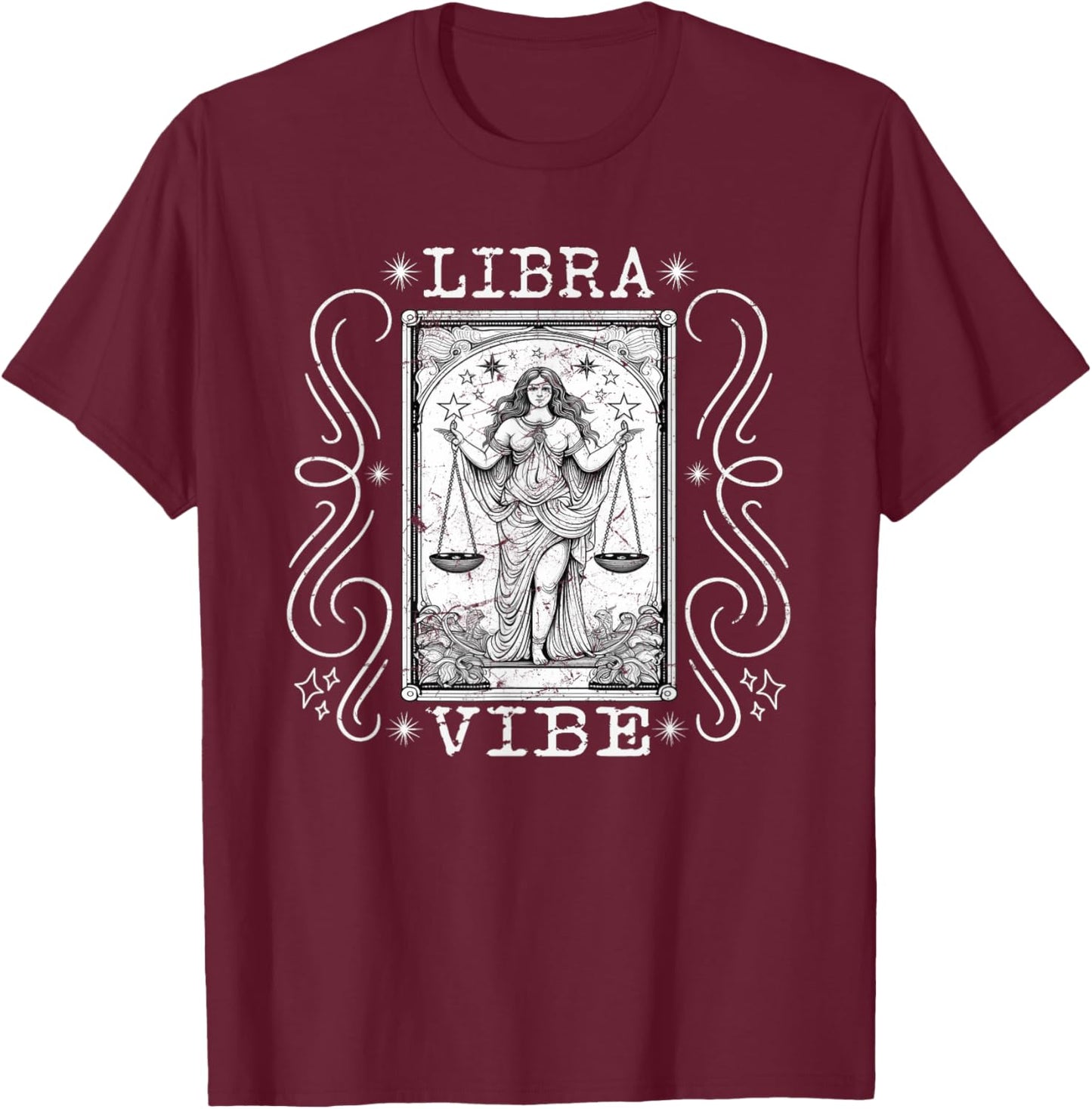 Libra Vibe, Tarot Card Graphic Libra Gifts , Small, Black T-Shirt - T-Shirt | Maroon