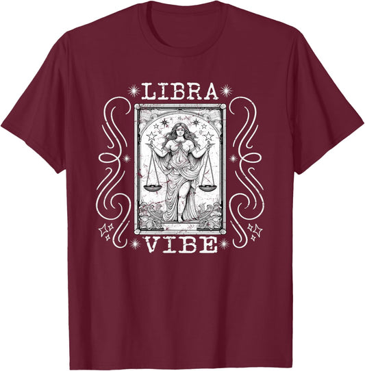 Libra Vibe, Tarot Card Graphic Libra Gifts , Small, Black T-Shirt - T-Shirt | Maroon