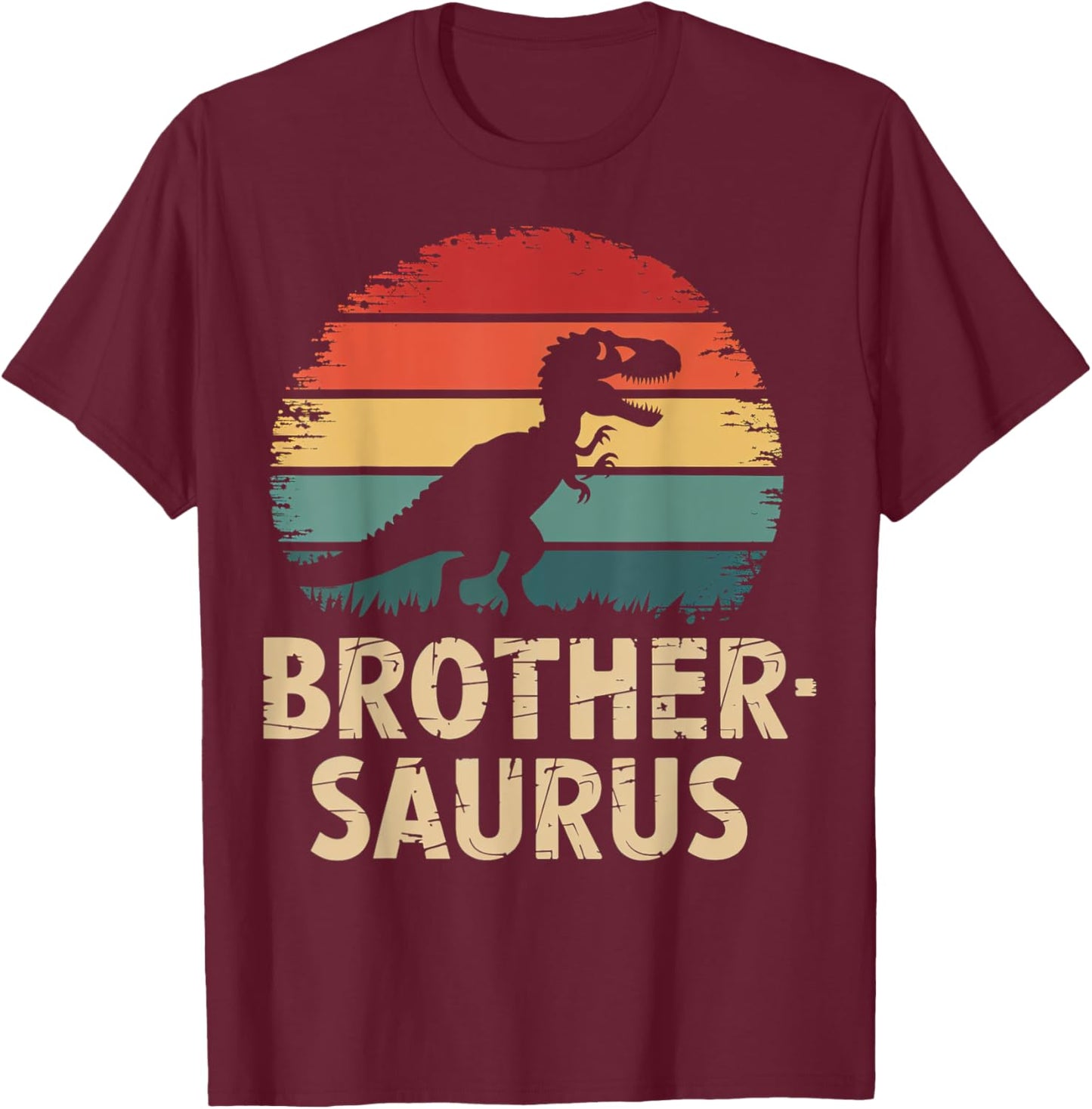 Retro Brothersaurus Dinosaur Rainbow Sunset T-Rex Design T-Shirt - T-Shirt | Maroon