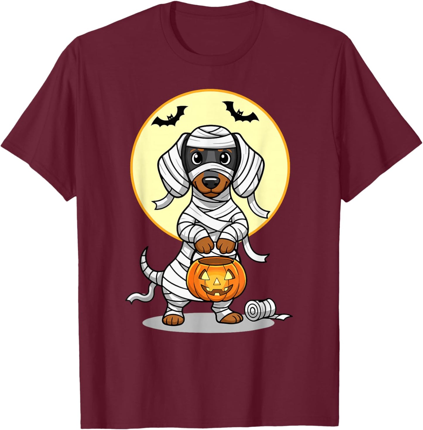 Dachshund Mummy Halloween Trick Or Treat Pumpkin T-Shirt - T-Shirt | Maroon