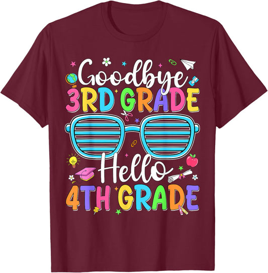 Goodbye 3rd Grade Hello 4th Grade Graduation Back to School T-Shirt - T-Shirt | Maroon