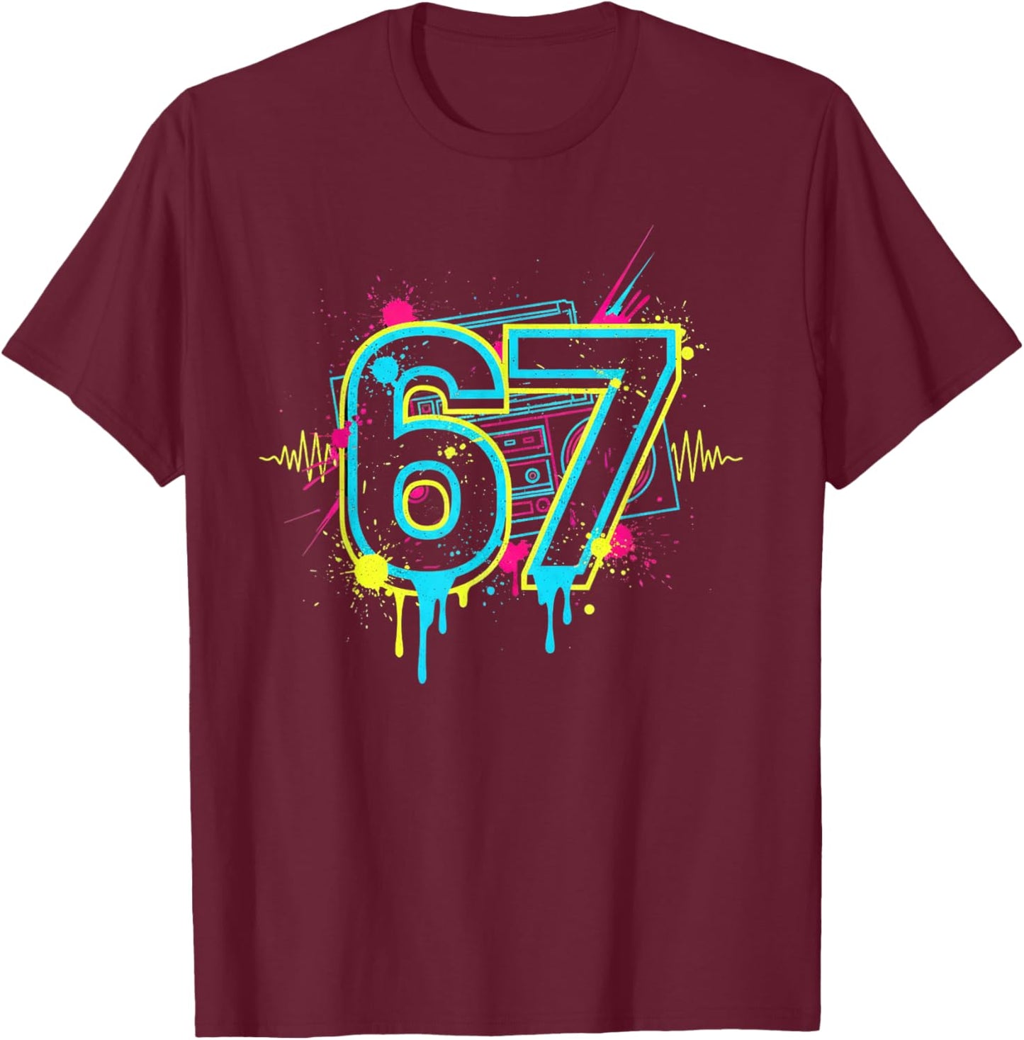 Funny Six Seven 6 7 Meme Graffiti Men Women Girls T Shirt T-Shirt - T-Shirt | Maroon