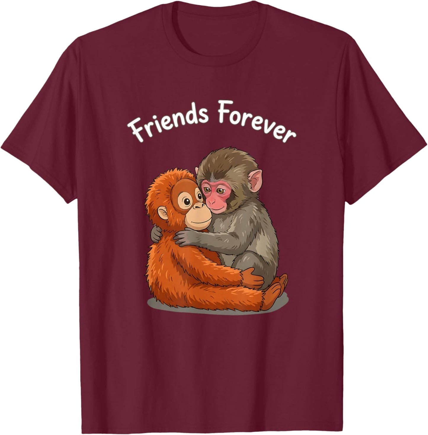 Baby Monkey Punch & Orangutan Friends Forever T-Shirt - T-Shirt | Maroon
