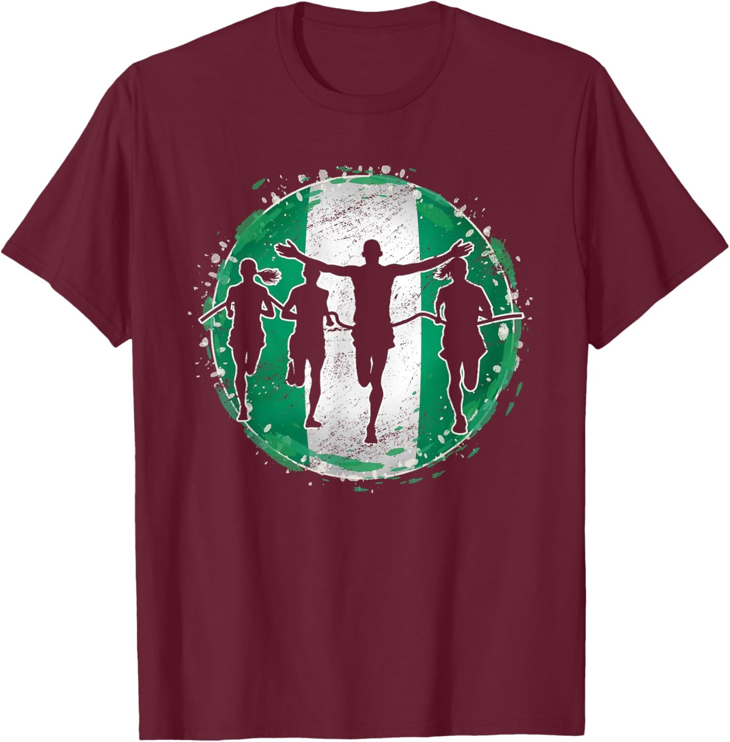 Running Marathon Runners Nigeria Nigerian Flag Nigeria T-Shirt - T-Shirt | Maroon