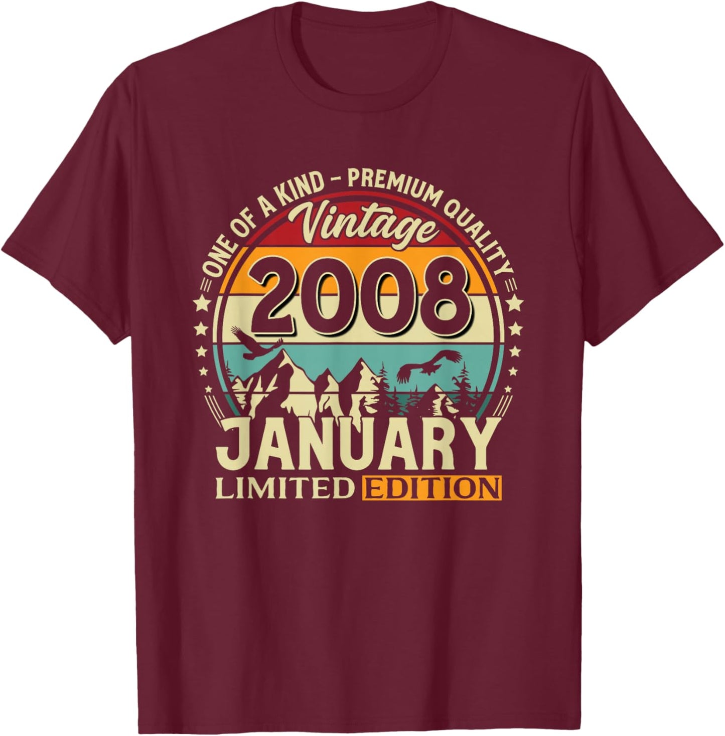18 Years Birthday Man Gift January 2008 Vintage T-Shirt - T-Shirt | Maroon
