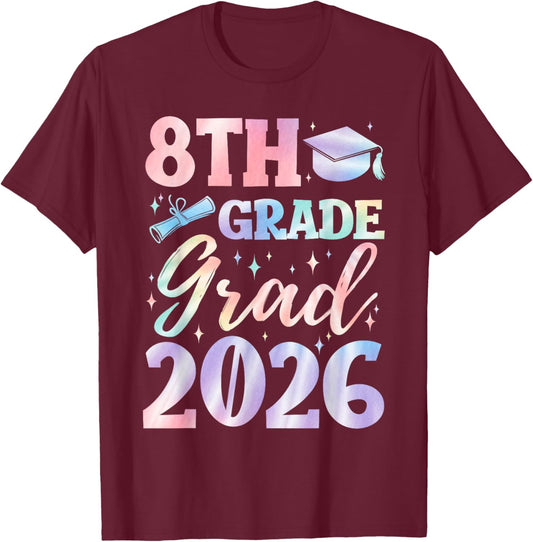 8th Grade Grad Class of 2026 Graduation tie dye T-Shirt - T-Shirt | Maroon