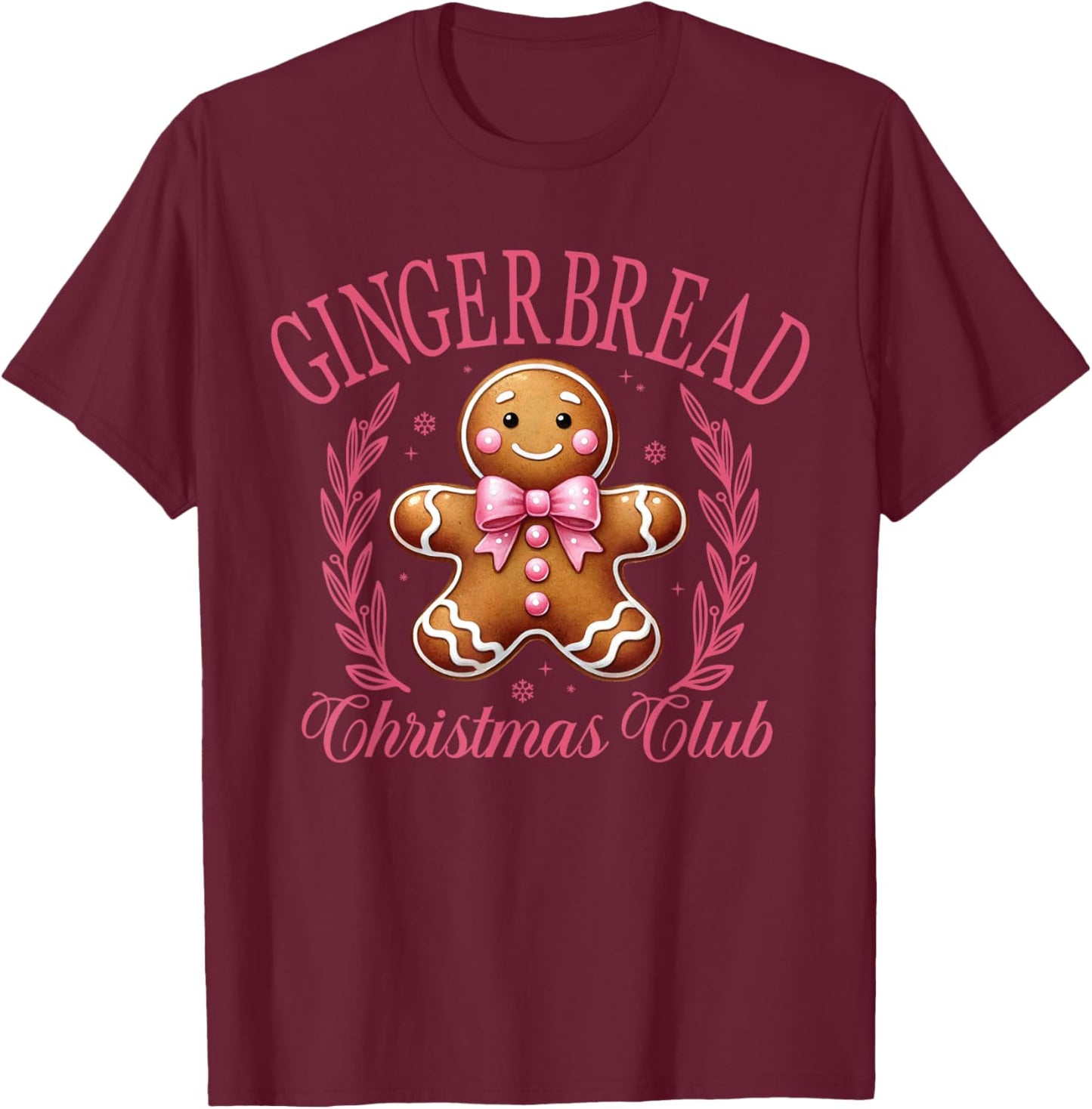 Coquette Bow Pink Gingerbread Christmas Girl Women Xmas T-Shirt - T-Shirt | Maroon