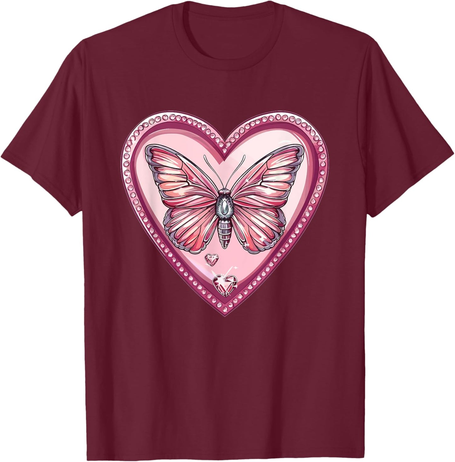 Colorful Butterfly With Heart I Butterfly T-Shirt - T-Shirt | Maroon