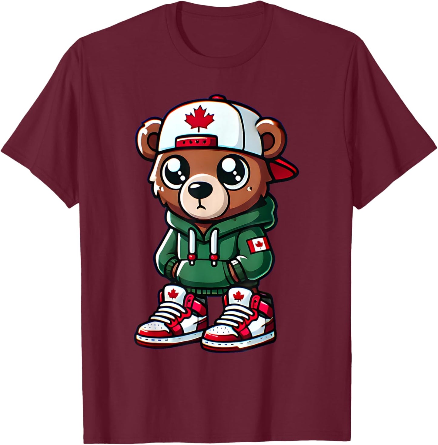 Funny Canada Day Cute Bear Canada Flag For Kids Girls Boys T-Shirt - T-Shirt | Maroon