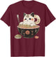 Kawaii Cat Noodle Bowl Japanese Tradittional Graphic Men Women T-Shirt - T-Shirt | Maroon