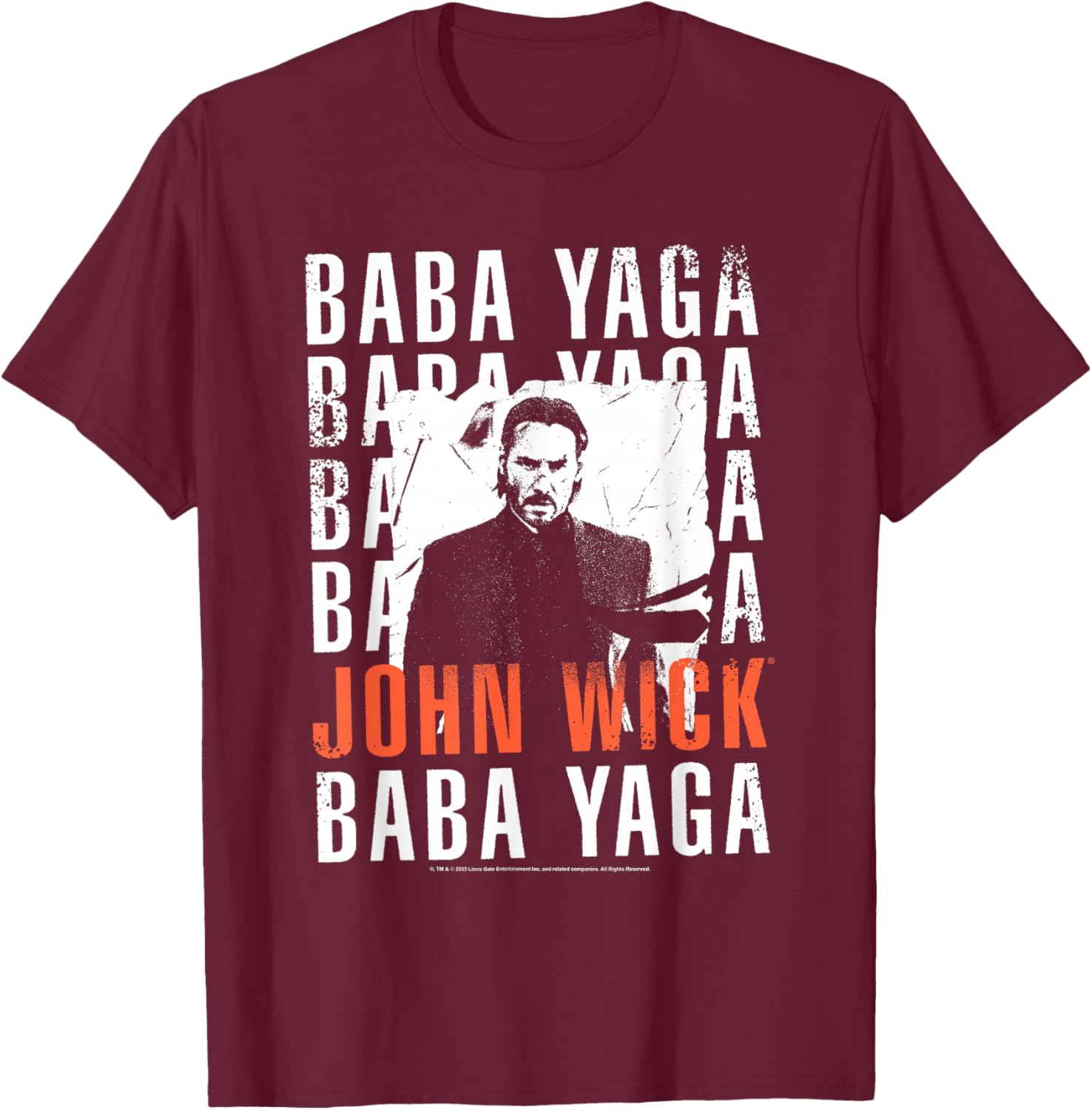 John Wick Baba Yaga Repeating Text & Photo Action Movie T-Shirt - T-Shirt | Maroon