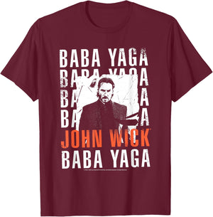 John Wick Baba Yaga Repeating Text & Photo Action Movie T-Shirt - T-Shirt | Maroon