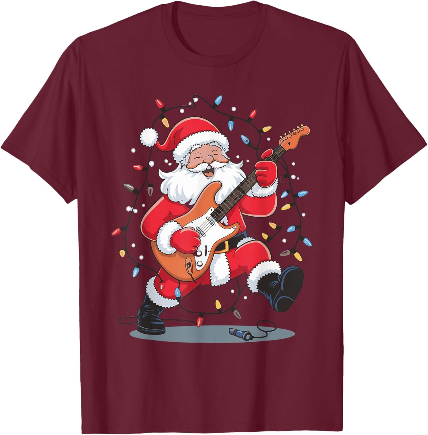 Santa Playing Guitar T-Shirt - T-Shirt | Maroon