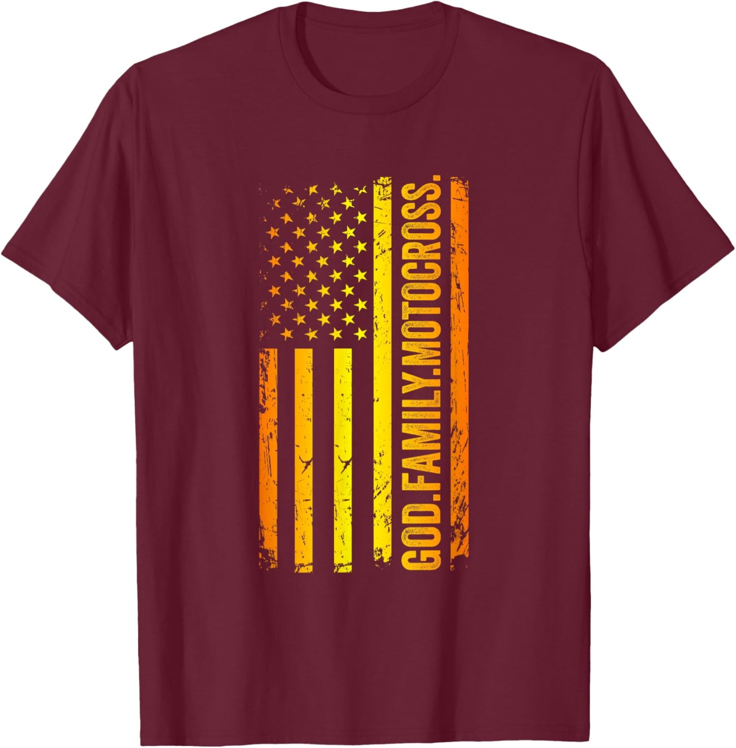 God Family Motocross US American Flag Father's Day Dad T-Shirt - T-Shirt | Maroon