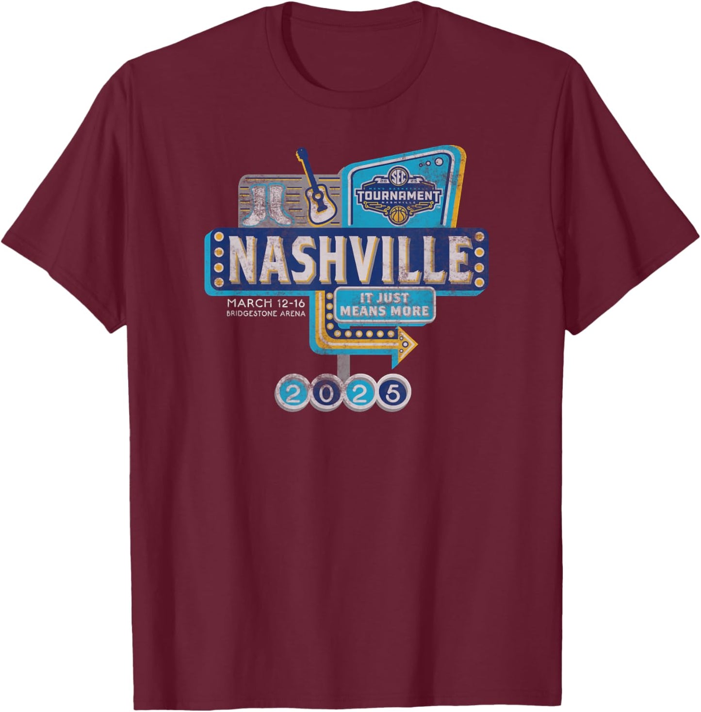 SEC Men's Basketball Tournament 2025 Vintage Nashville T-Shirt - T-Shirt | Maroon