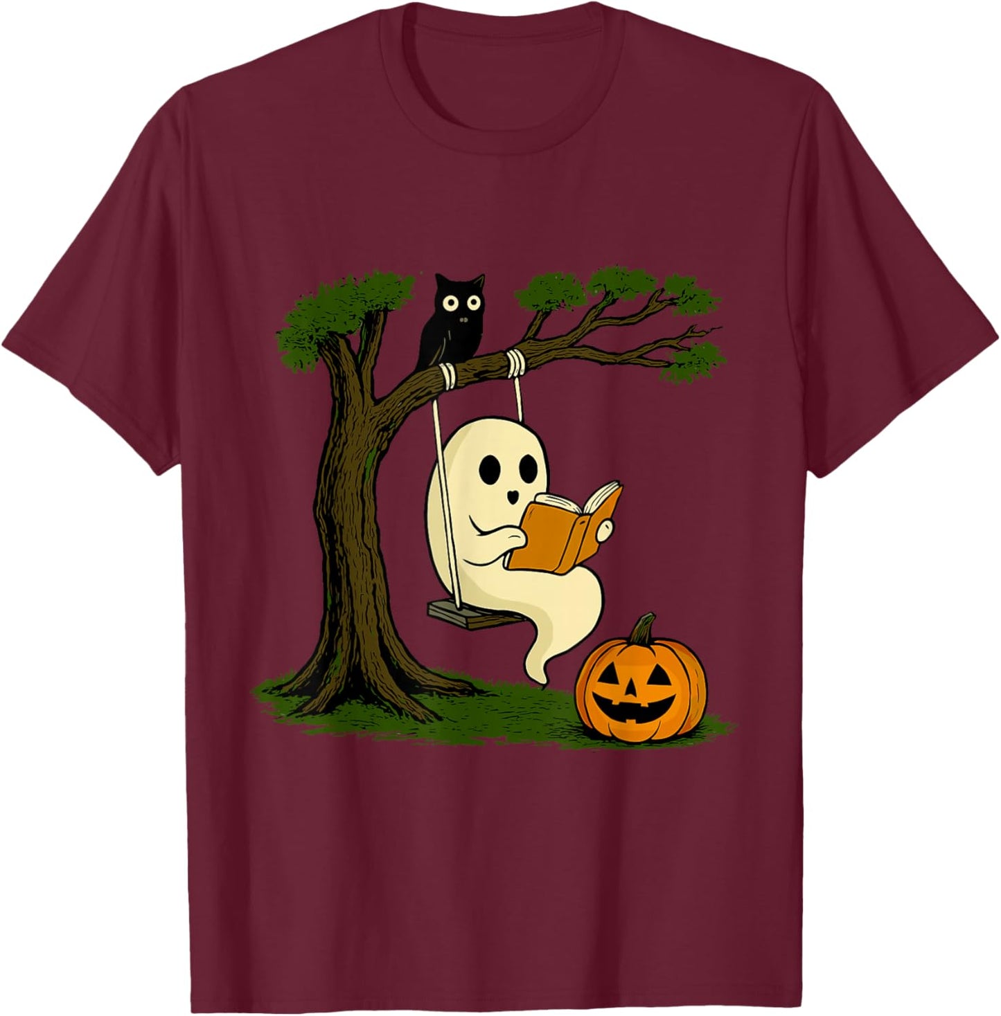 Vintage Ghost Swing Reading Book Swinging Halloween Costume T-Shirt - T-Shirt | Maroon