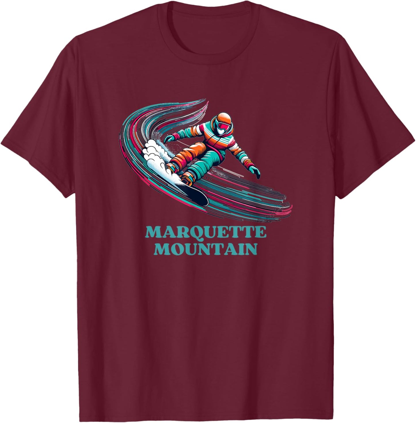 Marquette Mountain Michigan Snowboarding Snowboarder T-Shirt - T-Shirt | Maroon