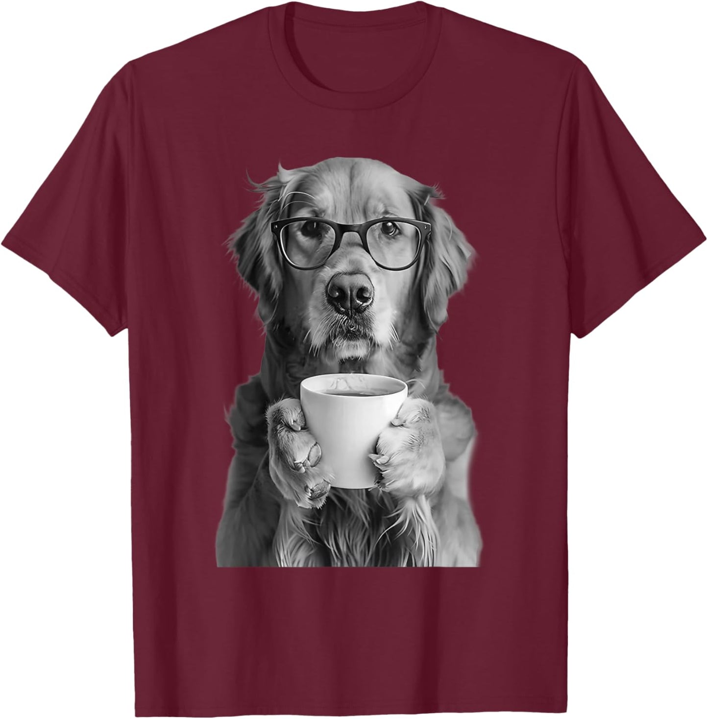 Golden Retriever Drinking Coffee with Glasses Funny Dog Meme T-Shirt - T-Shirt | Maroon