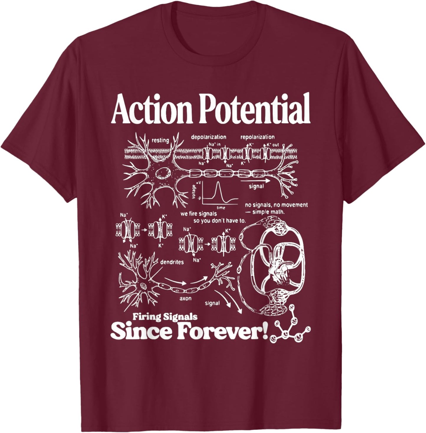 Action Potential Neuroscience Brain Science STEM Teacher T-Shirt - T-Shirt | Maroon