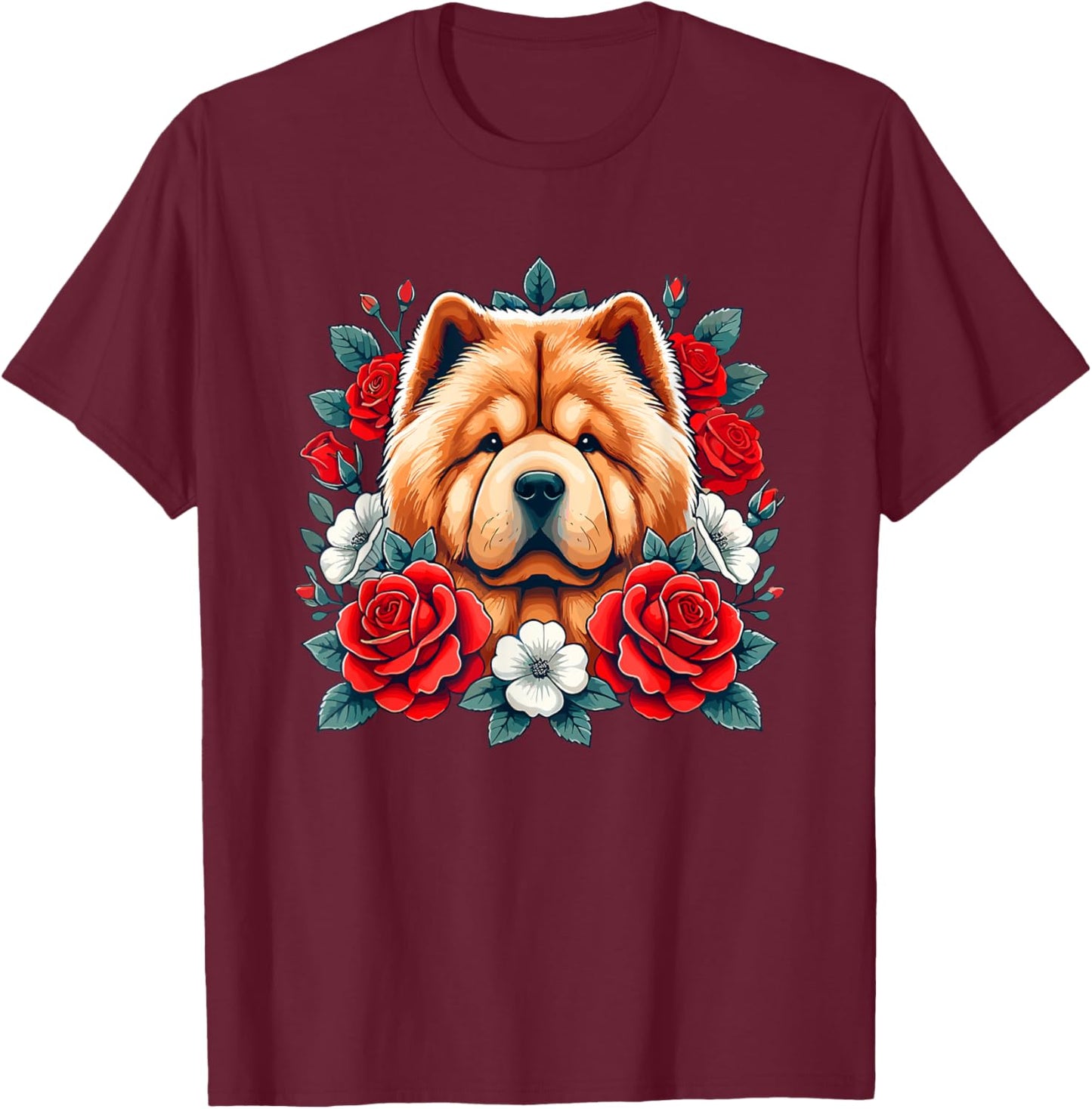 Roses Flowers Chow Chow T-Shirt - T-Shirt | Maroon