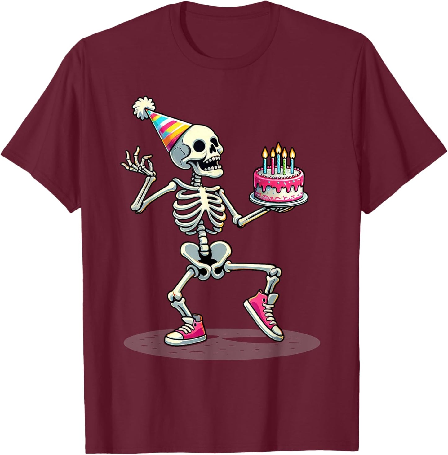 Funny Halloween Birthday Party Halloween Skeleton Birthday T-Shirt - T-Shirt | Maroon