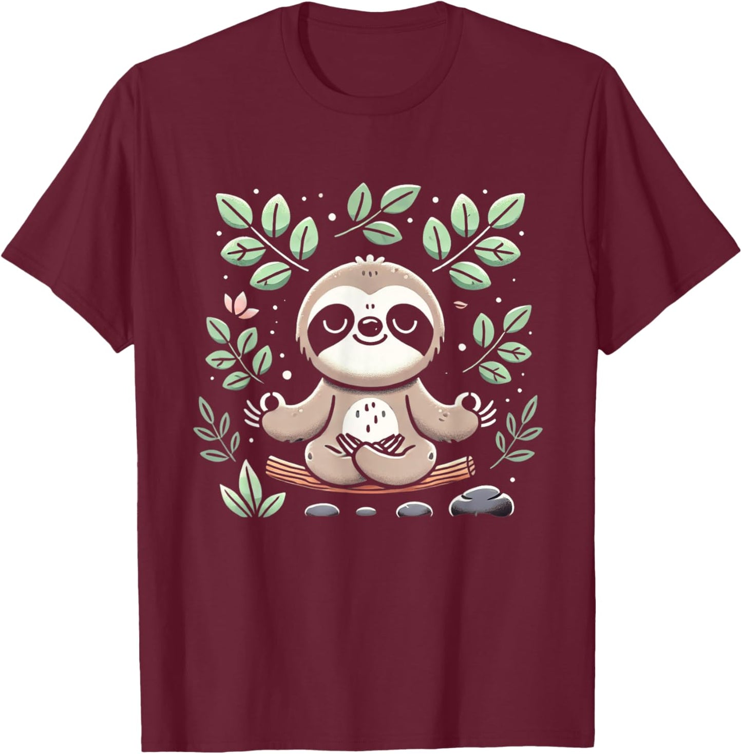 Cute Funny Sloth Meditating Meditation Peace Zen Sloth T-Shirt - T-Shirt | Maroon