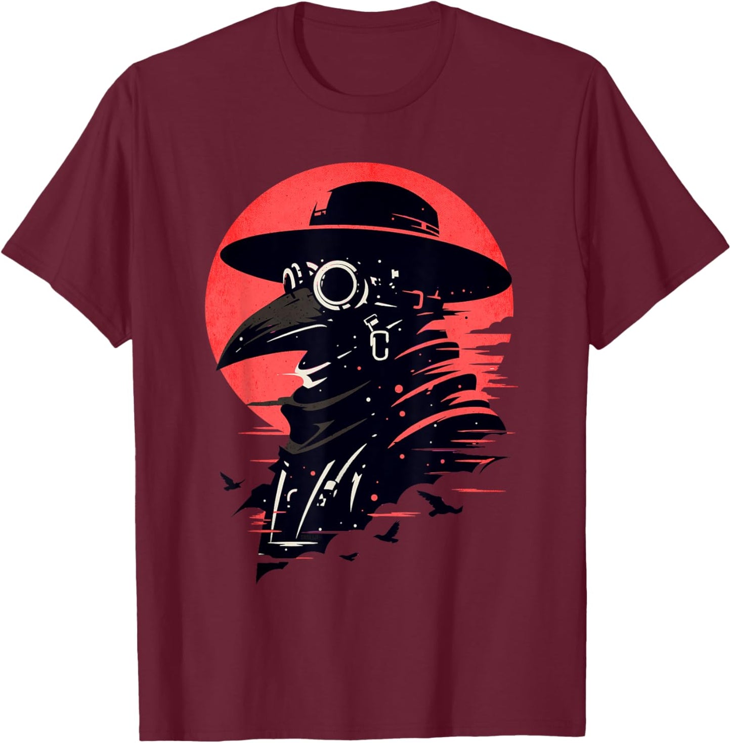 Gothic Mask Graphic Steam Punk Themed Plague Doctor Design T-Shirt - T-Shirt | Maroon