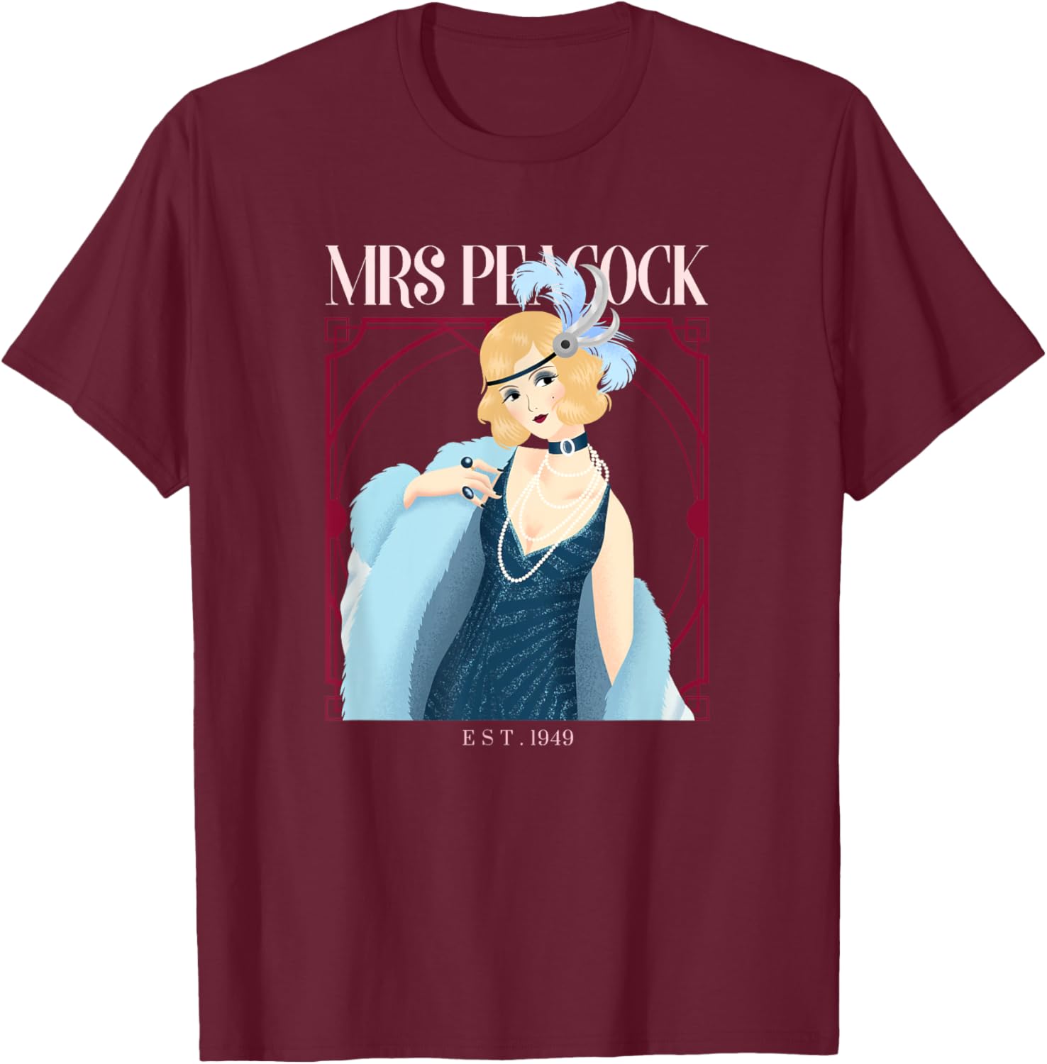 Mrs Peacock - Clue game T-Shirt - T-Shirt | Maroon