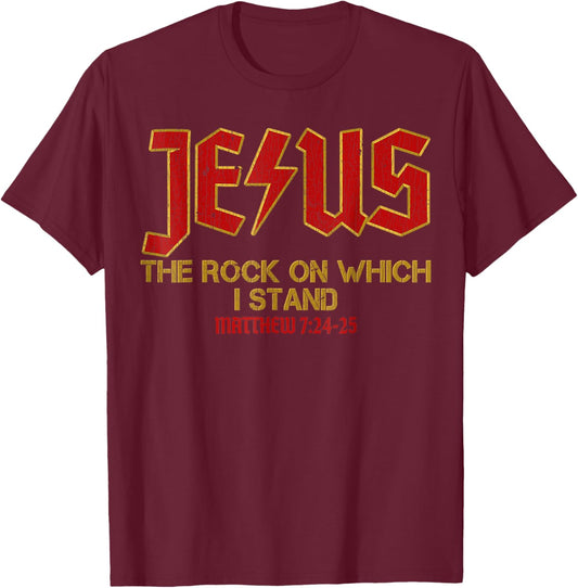 Vintage Retro Christian Jesus Rock Band Matthew 7:24 Retro V T-Shirt - T-Shirt | Maroon