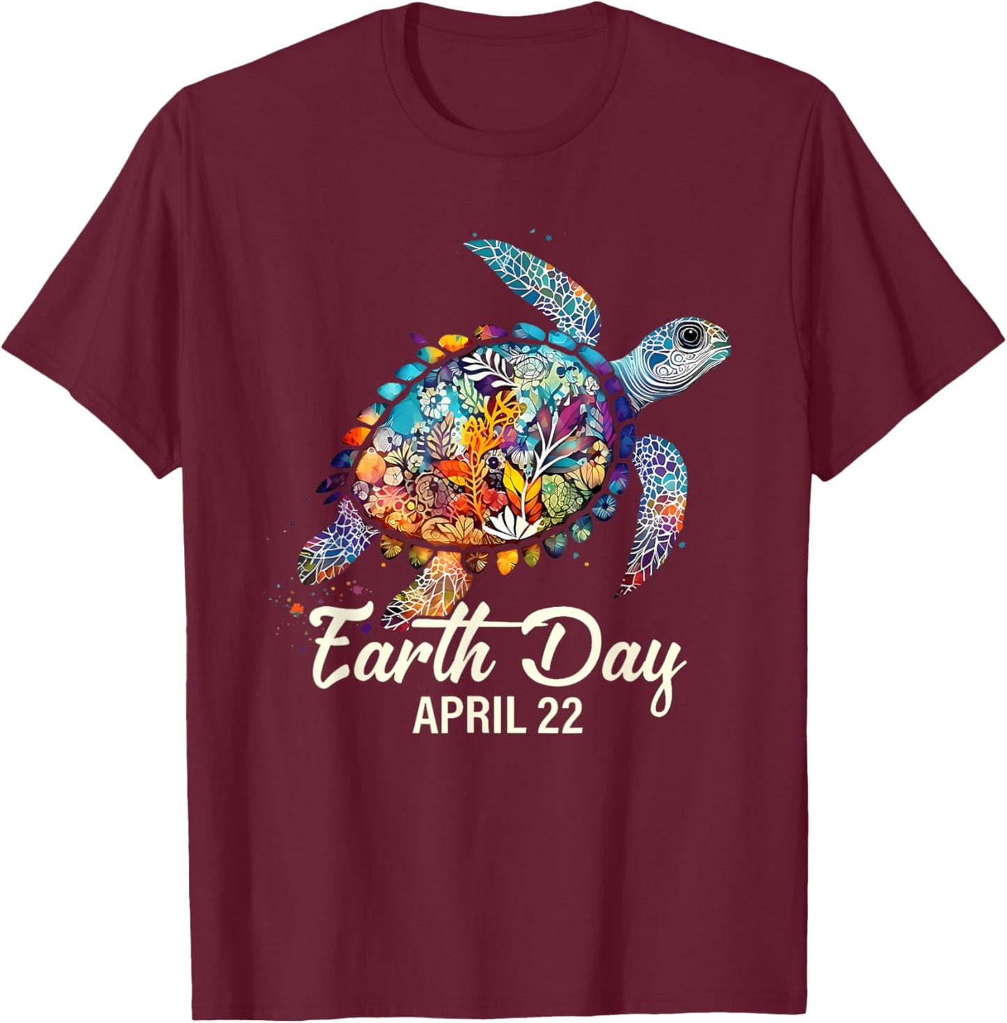 Earth Day 2025 Restore Earth Sea Turtle Art Save the Planet T-Shirt - T-Shirt | Maroon
