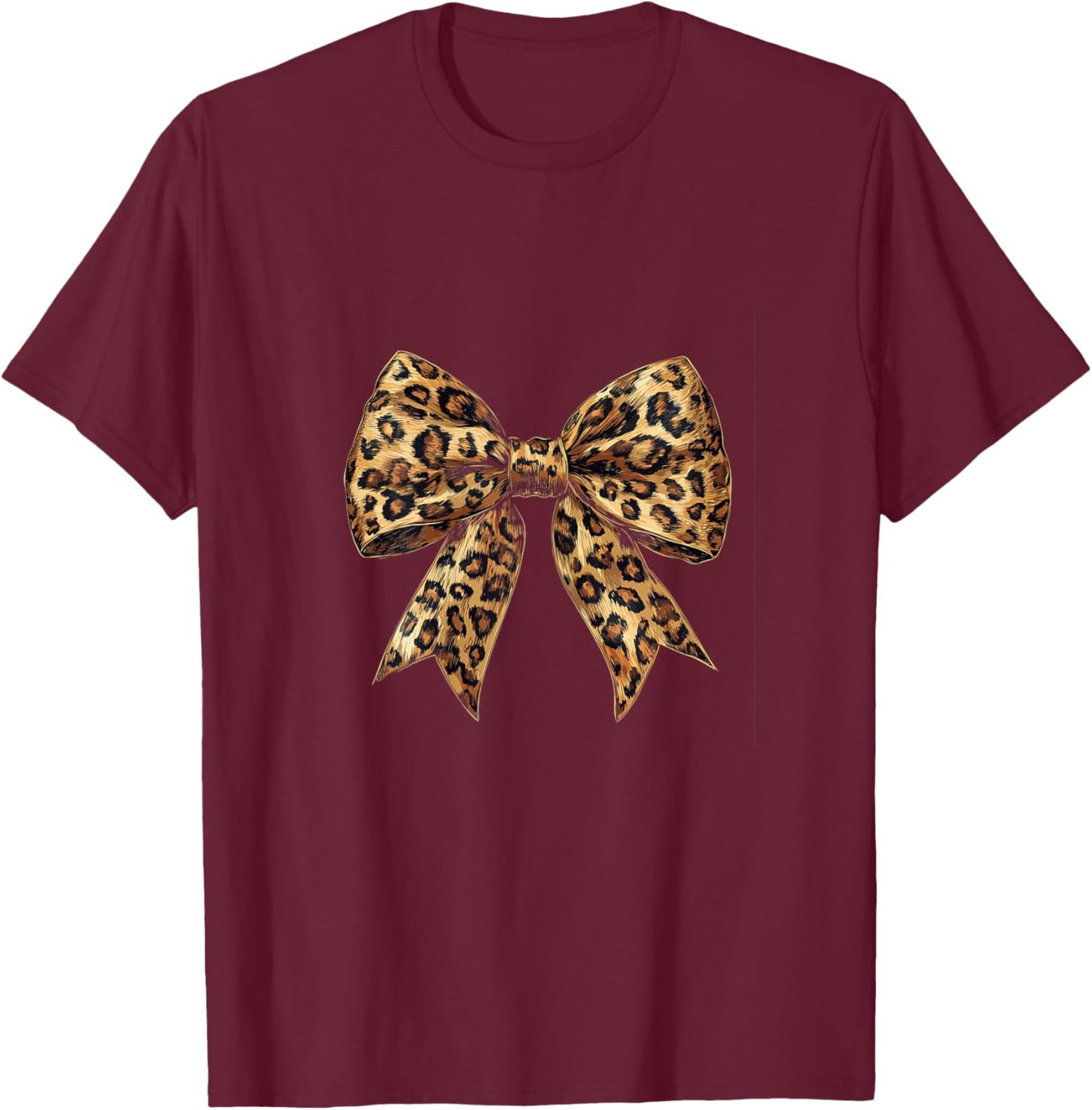 Coquette Bow Leopard Print Animal Print T-Shirt - T-Shirt | Maroon