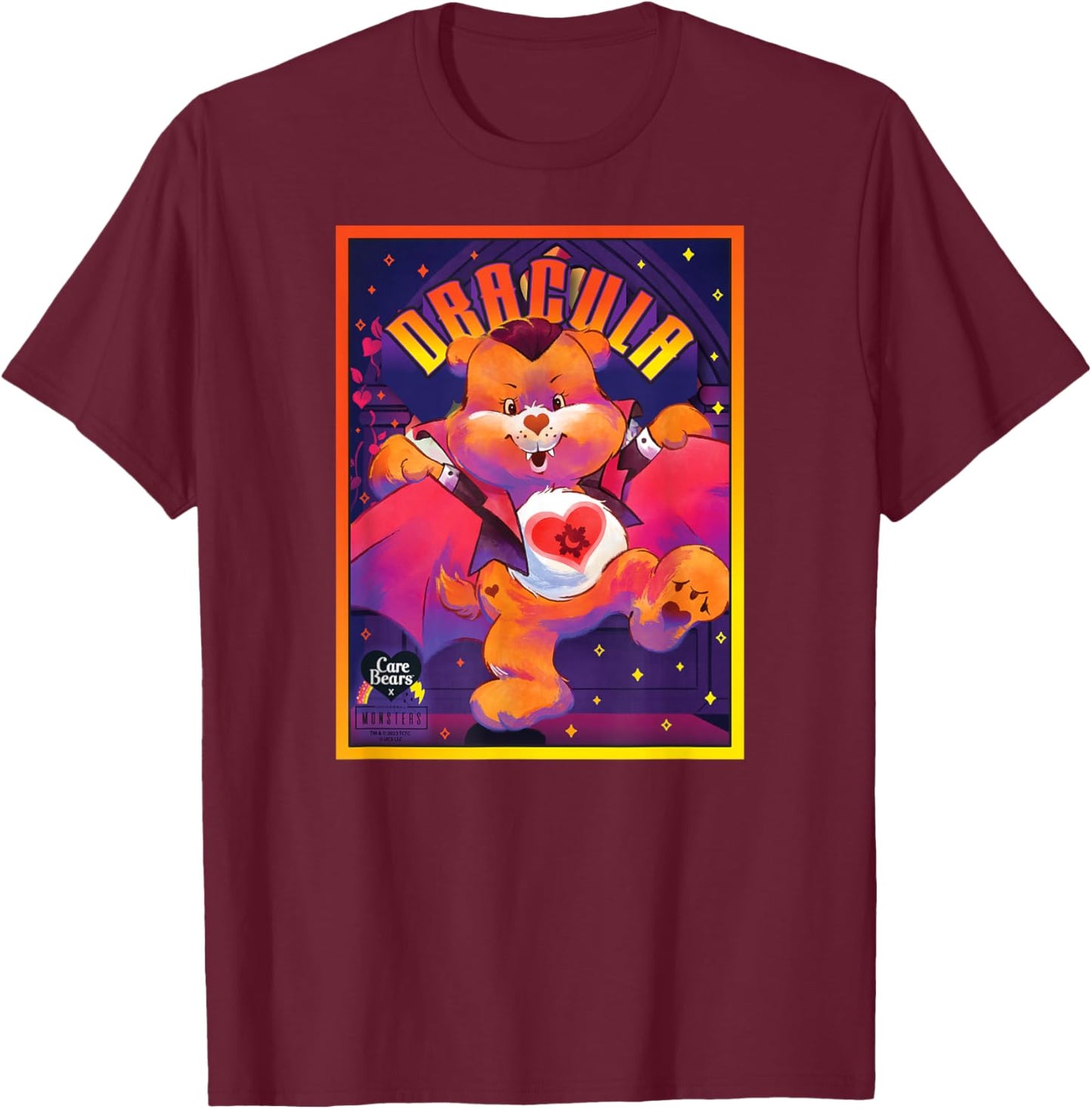 Care Bears x Universal Monsters Tenderheart Bear Dracula T-Shirt - T-Shirt | Maroon