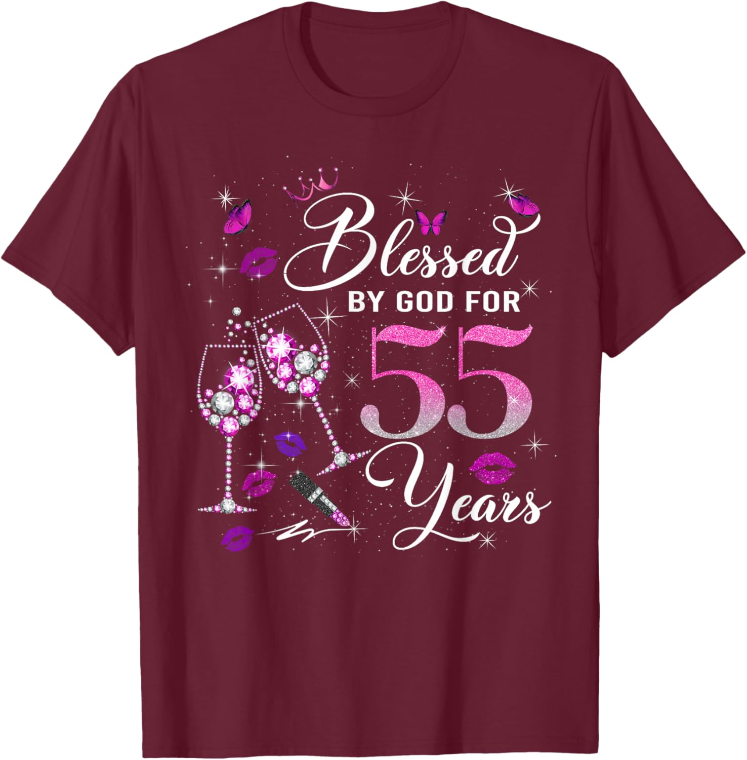Blessed by God for 55 Years Old Women 55th Birthday Queen T-Shirt - T-Shirt | Maroon