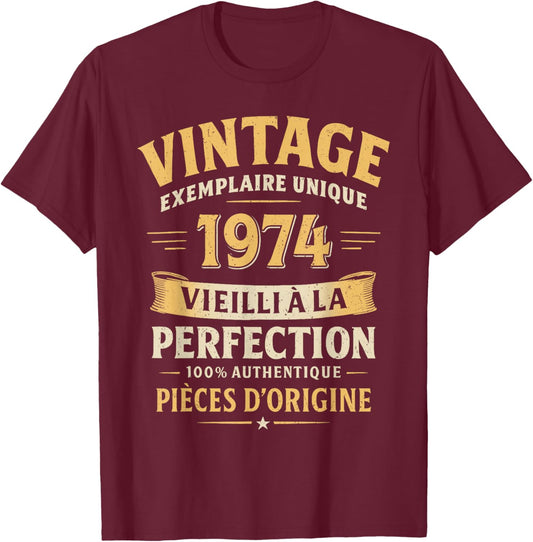 Cadeau Anniversaire 52 Ans Humour Vintage 1974 52 Ans Homme T-Shirt - T-Shirt | Maroon