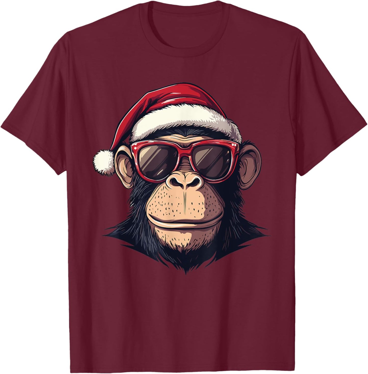 Monkey Santa Hat chimpanzee Monkey Lovers Christmas Pajama T-Shirt - T-Shirt | Maroon