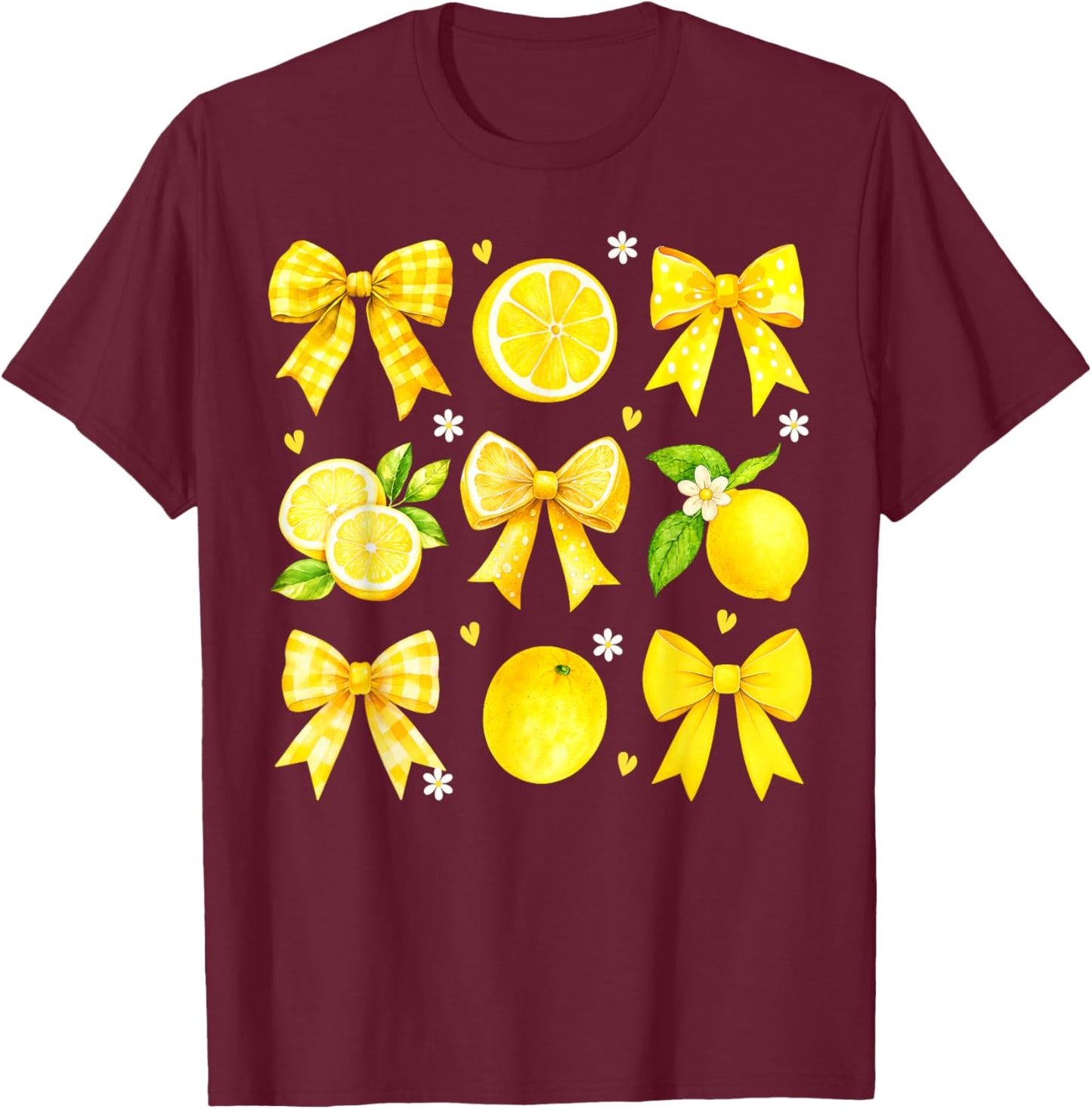 Cute Lemon Tropical Fruits Coquette Bows Summer Women Girl T-Shirt - T-Shirt | Maroon