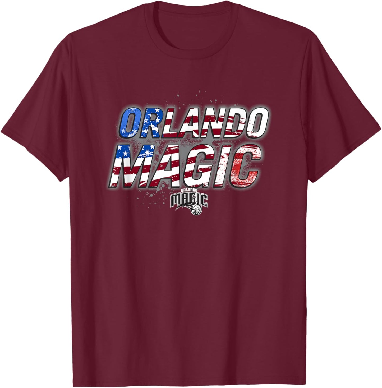 NBA Orlando Magic American Flag Distressed Paint Spill T-Shirt - T-Shirt | Maroon