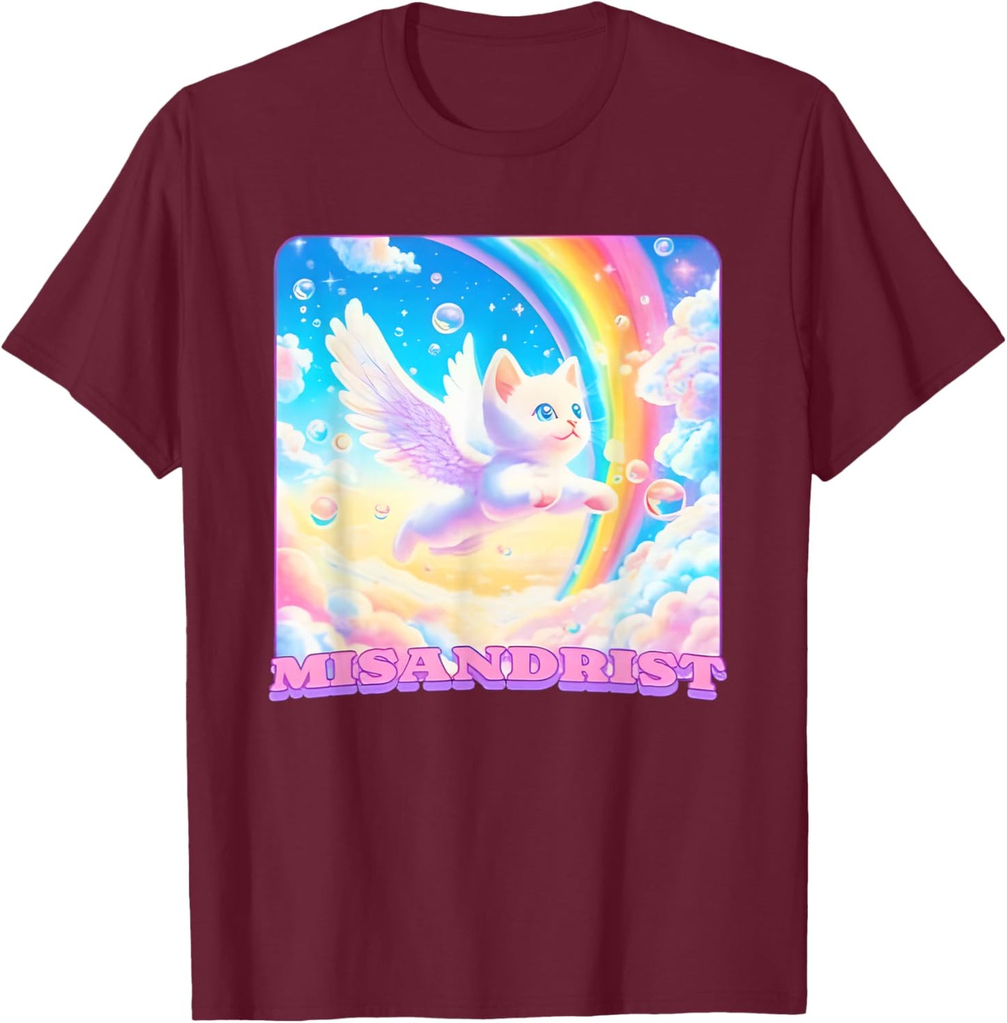 Misandrist Cat Wings Rainbow T-Shirt - T-Shirt | Maroon