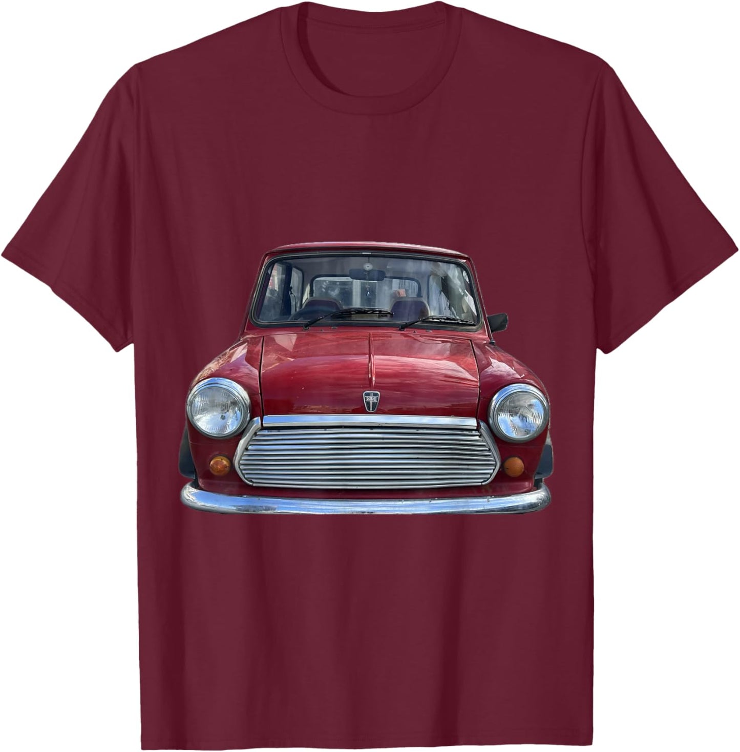 Rotes Retro-Mini-Style-Auto, klassisches Britisches Straßendesign T-Shirt - T-Shirt | Maroon