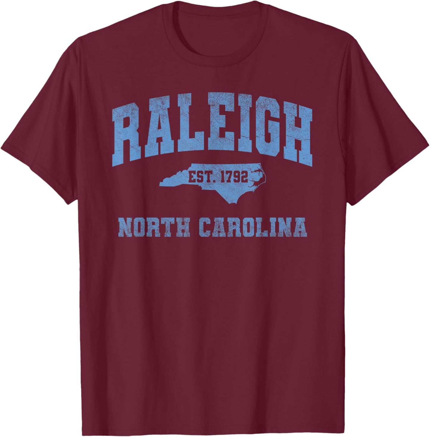 Raleigh North Carolina NC Vintage State Athletic Style T-Shirt - T-Shirt | Maroon