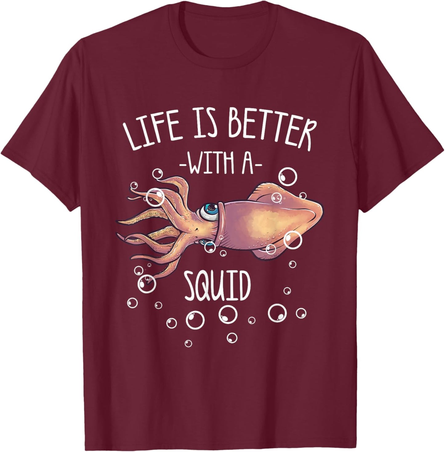 Best Squid Art Women Kids Adult Octopus Lover Squid T-Shirt - T-Shirt | Maroon