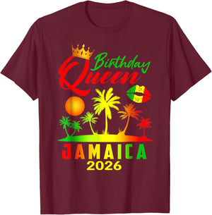 Birthday Queen Jamaica Girls Trip 2026 Party Women Matching T-Shirt - T-Shirt | Maroon