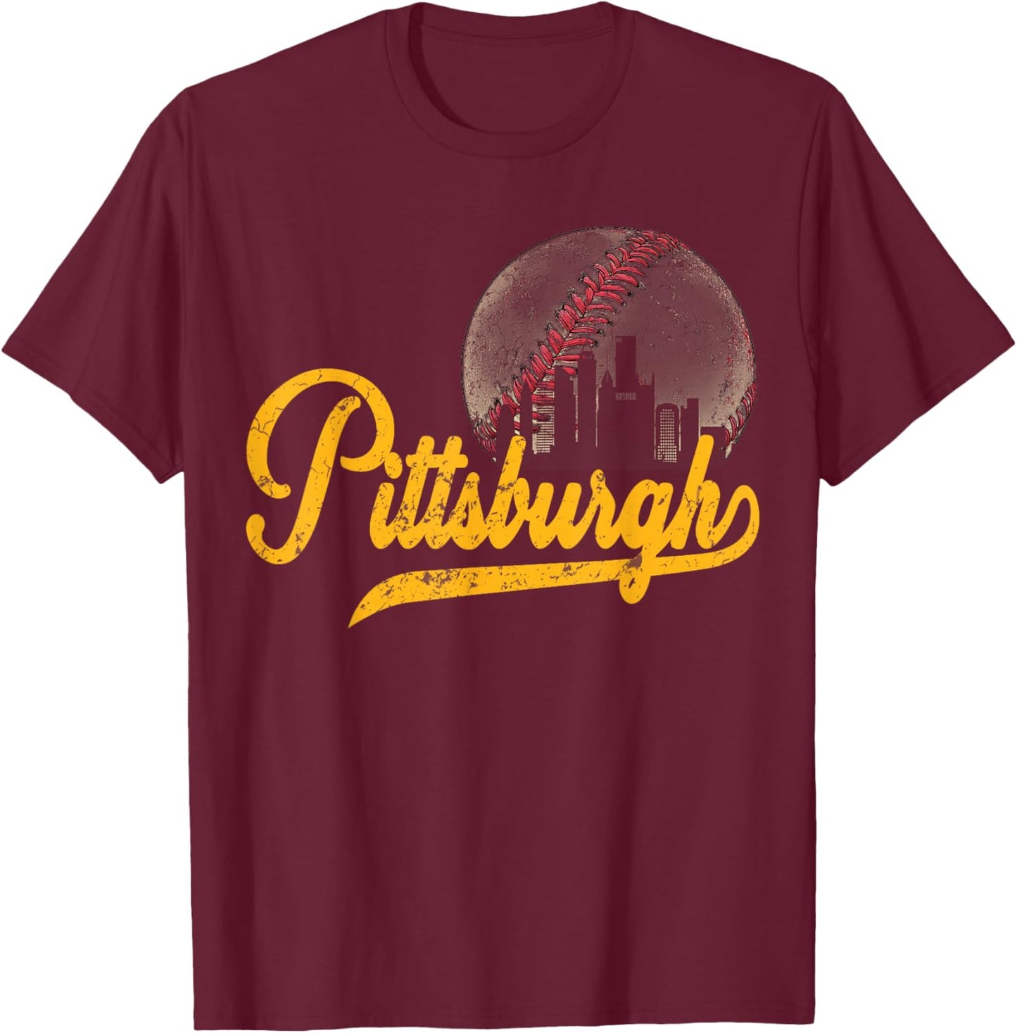 Pittsburgh Jersey Style Shirt Vintage Pittsburgh Skyline T-Shirt - T-Shirt | Maroon