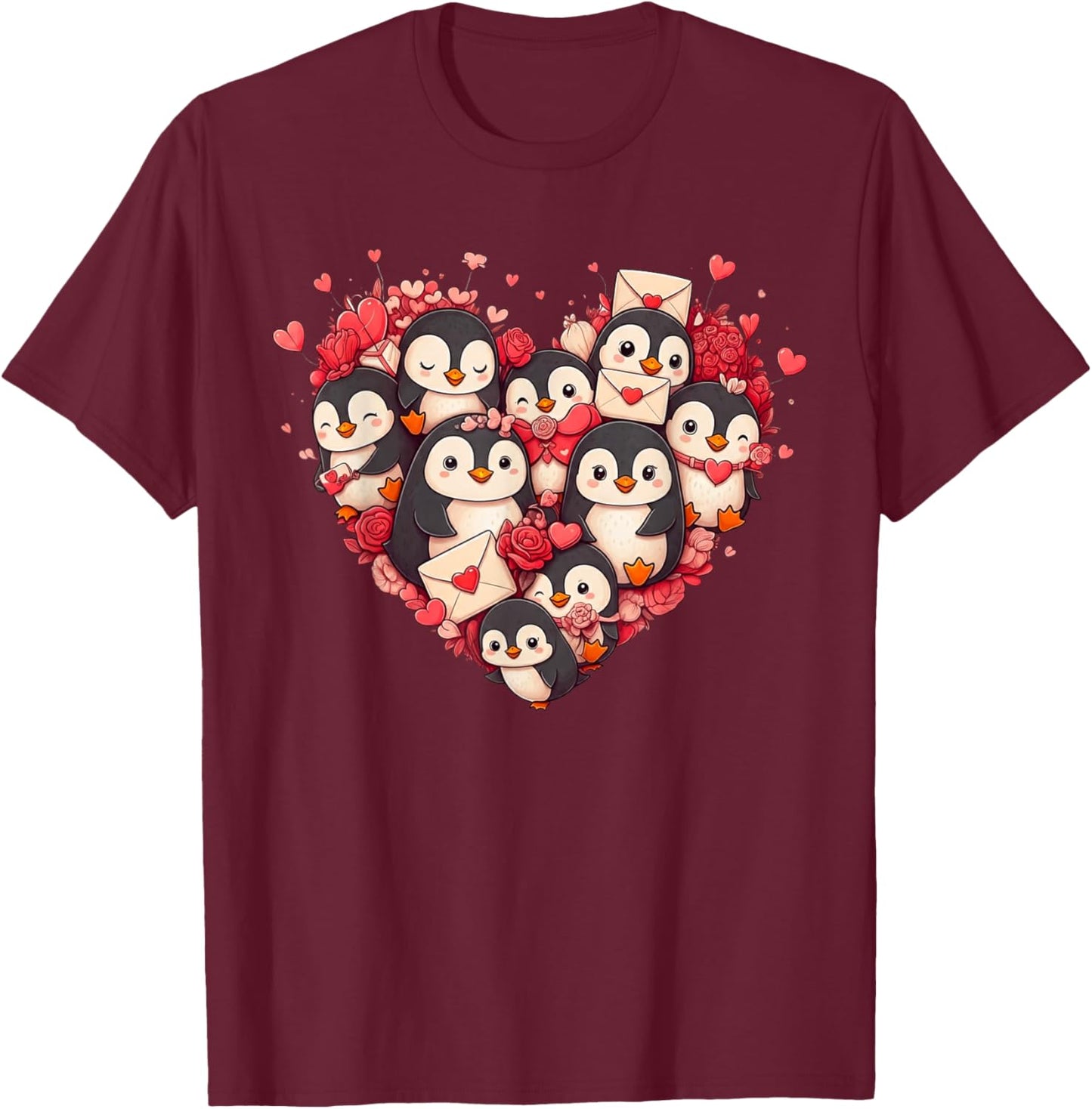 Funny Penguin Heart Valentine Penguin Kids T-Shirt - T-Shirt | Maroon