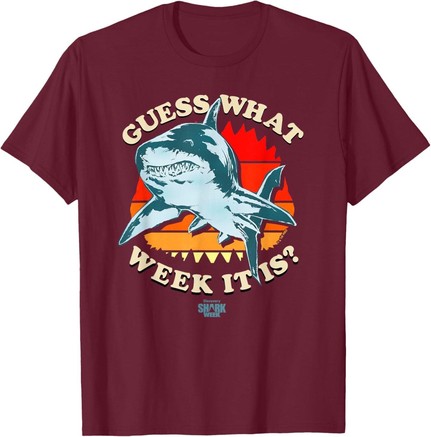 Shark Week Officially Licensed Guess The Week T-Shirt - T-Shirt | Maroon